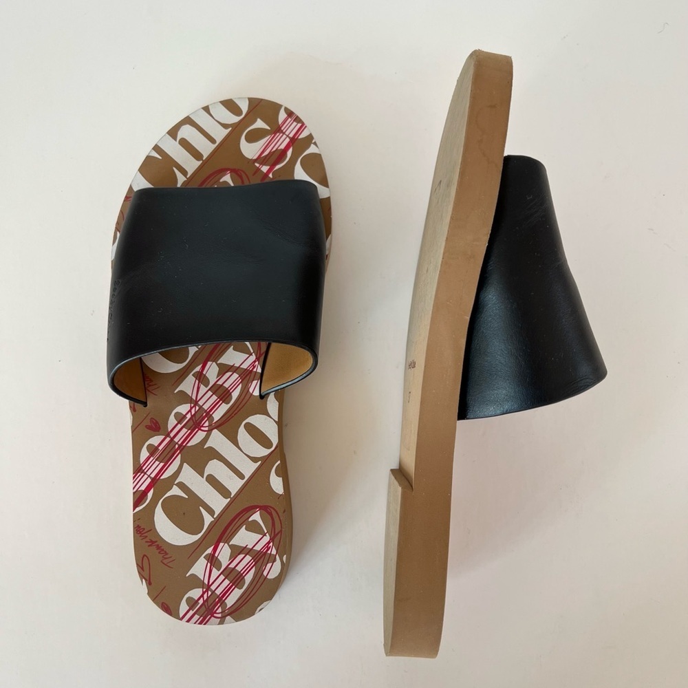 See by Chloé Essie Black Leather Mule Sandals with Tan Soles, size 37 - Picture 3 of 13